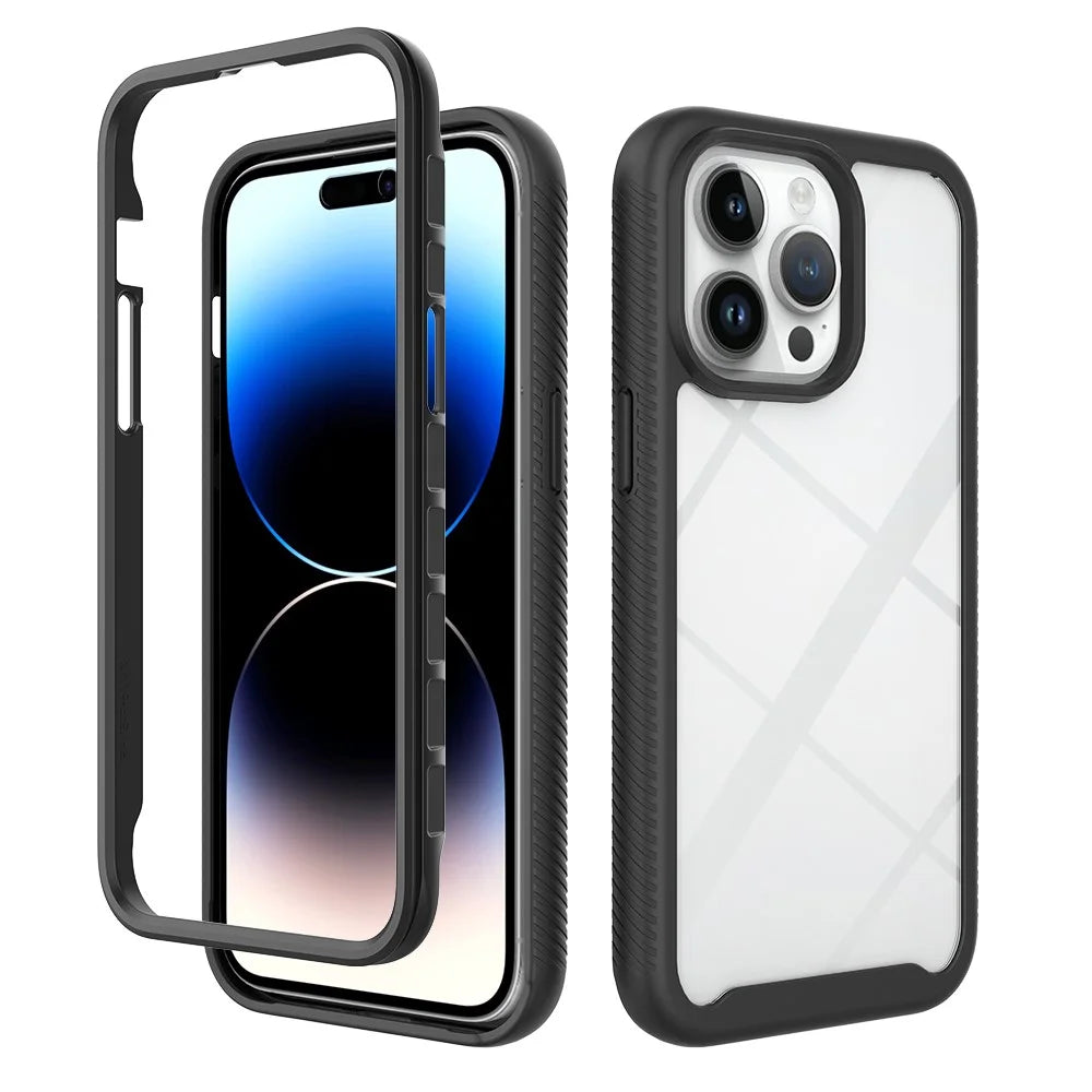 For iPhone 15 Pro Max Anti-drop Back Case Acrylic + PC + TPU Hybrid Phone Cover - Black - 1