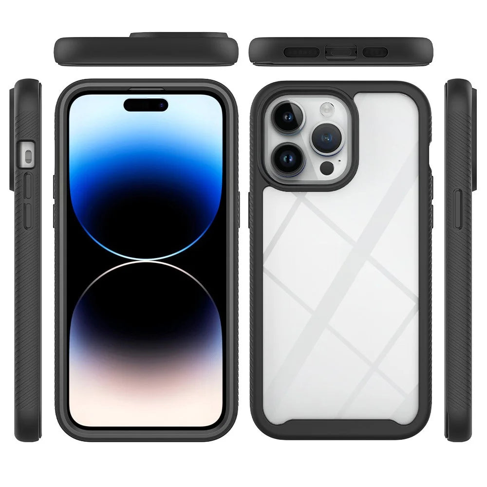 For iPhone 15 Pro Max Anti-drop Back Case Acrylic + PC + TPU Hybrid Phone Cover - Black - 3