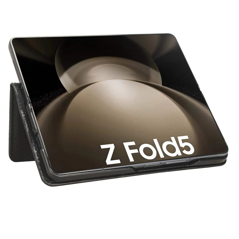 For Samsung Galaxy Z Fold5 5G Retro PU Leather Phone Case Magnetic Closing Stand Phone Cover - Black - 3