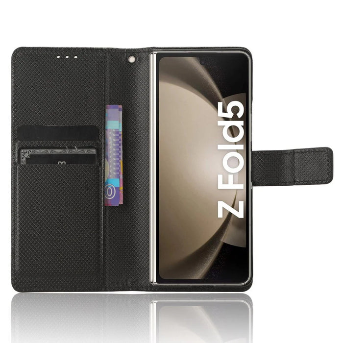 For Samsung Galaxy Z Fold5 5G PU Leather Wallet Case Stand Diamond Texture Phone Cover - Black - 2