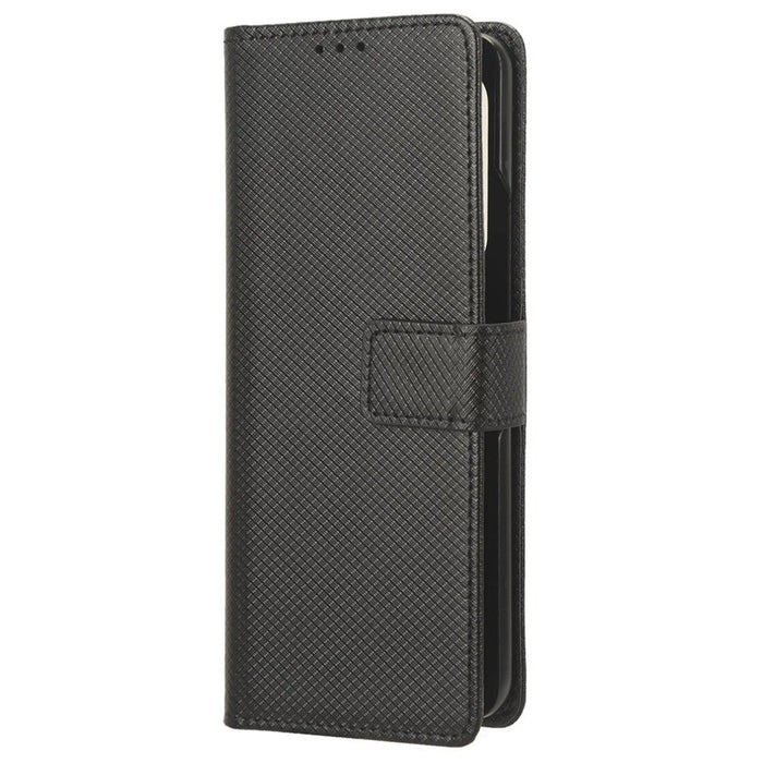 For Samsung Galaxy Z Fold5 5G PU Leather Wallet Case Stand Diamond Texture Phone Cover - Black - 5