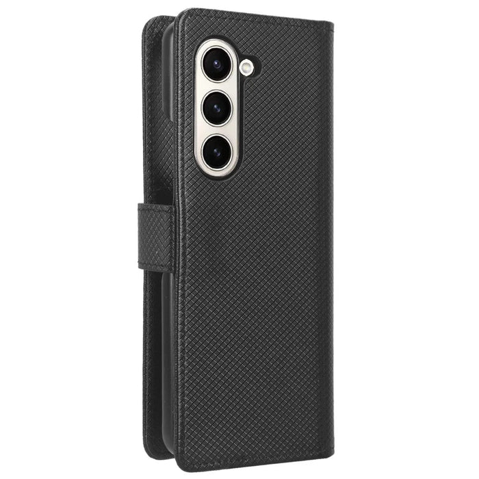 For Samsung Galaxy Z Fold5 5G PU Leather Wallet Case Stand Diamond Texture Phone Cover - Black - 6