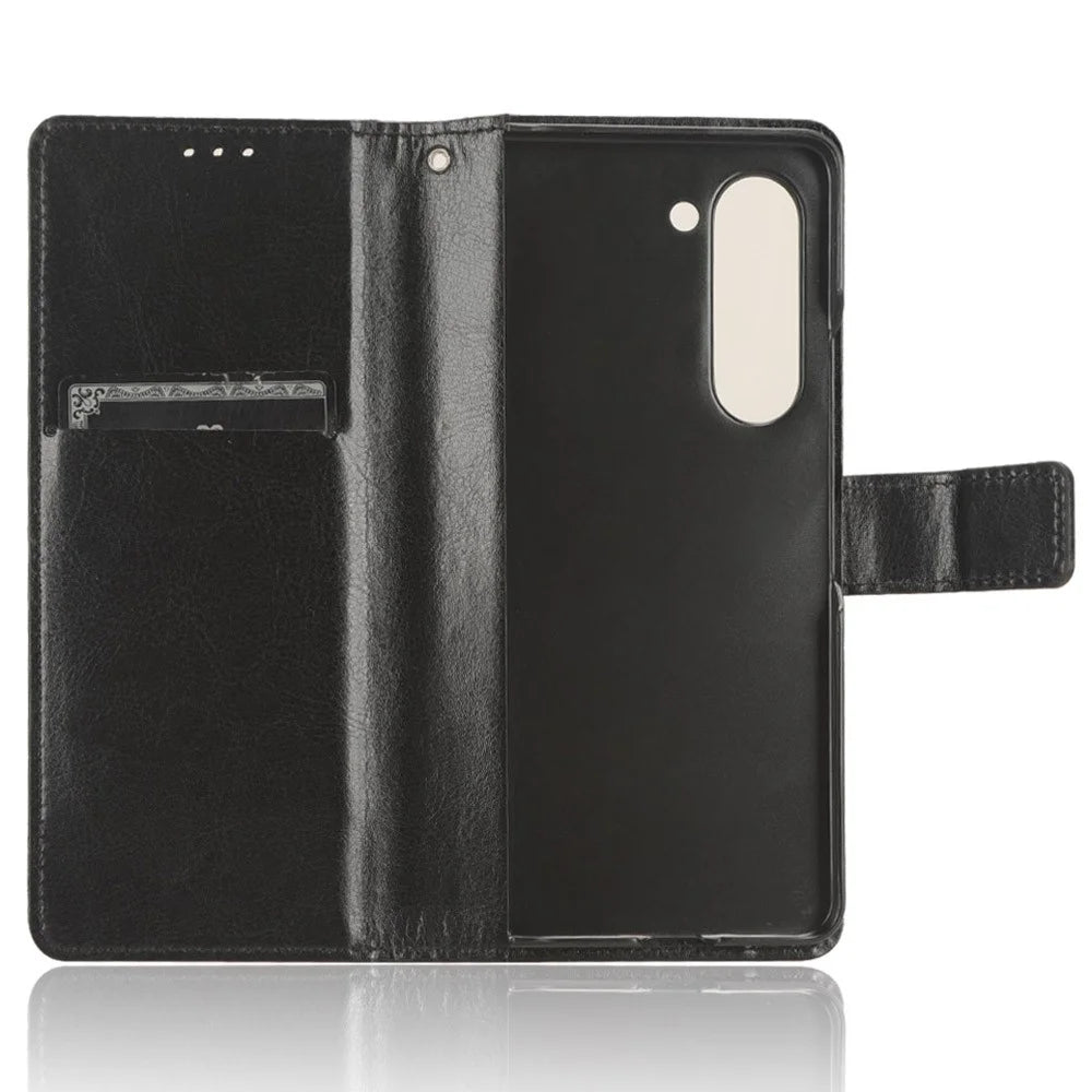 For Samsung Galaxy Z Fold5 5G Card Holder Phone Leather Case Crazy Horse Texture Stand Cover - Black - 4
