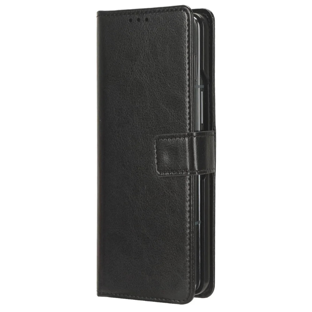 For Samsung Galaxy Z Fold5 5G Card Holder Phone Leather Case Crazy Horse Texture Stand Cover - Black - 6
