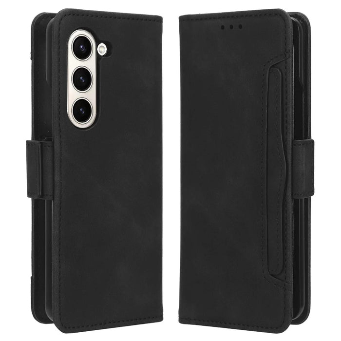 Multiple Card Slots Leather Case for Samsung Galaxy Z Fold5 5G , Wallet Stand Phone Cover - Black - 1