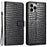 For iPhone 13 Pro 6.1 inch Crocodile Texture Fully Wrapped Leather Cover Stand Phone Wallet Case with Hand Strap - Black - 1