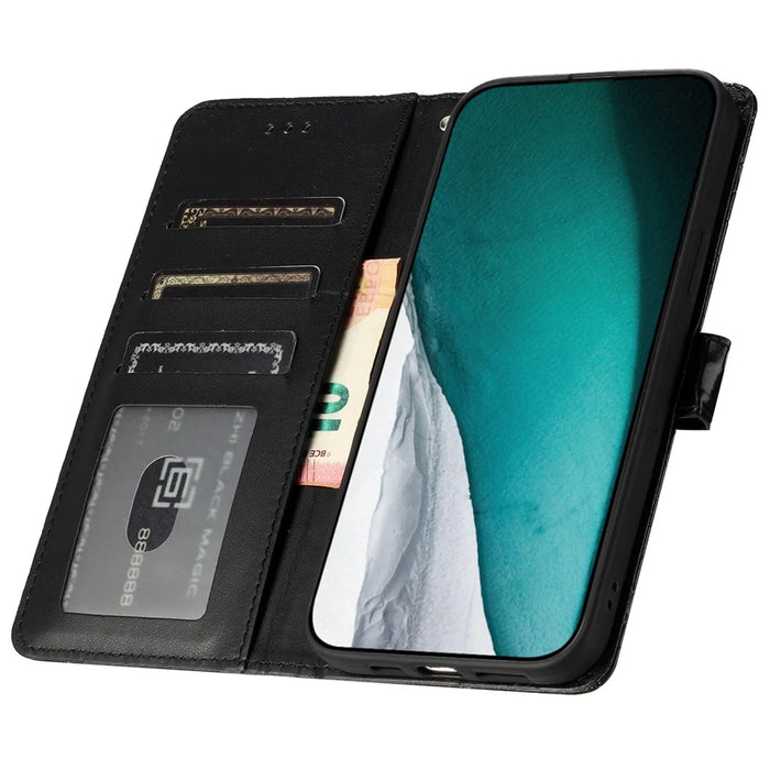 For iPhone 13 Pro 6.1 inch Crocodile Texture Fully Wrapped Leather Cover Stand Phone Wallet Case with Hand Strap - Black - 2