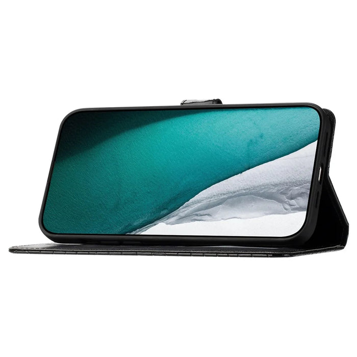 For iPhone 13 Pro 6.1 inch Crocodile Texture Fully Wrapped Leather Cover Stand Phone Wallet Case with Hand Strap - Black - 3