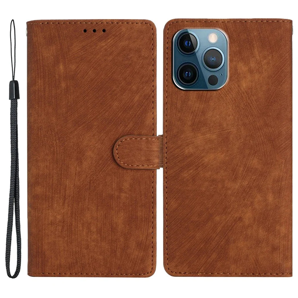 For iPhone 15 Pro Cell Phone Cover PU Leather Wallet Slim-Fit Mobile Phone Case Stand Skin-touch Shell - Brown - 1
