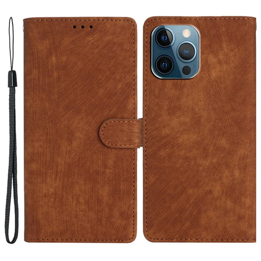 For iPhone 15 Pro Cell Phone Cover PU Leather Wallet Slim-Fit Mobile Phone Case Stand Skin-touch Shell - Brown - 1