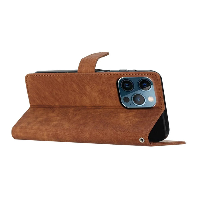 For iPhone 15 Pro Cell Phone Cover PU Leather Wallet Slim-Fit Mobile Phone Case Stand Skin-touch Shell - Brown - 3