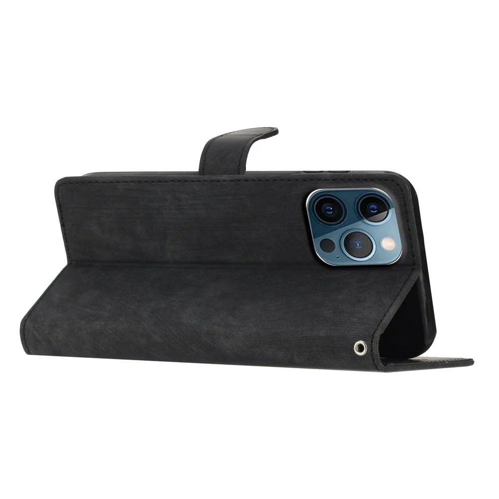 For iPhone 15 Pro Max PU Leather Mobile Phone Case Wallet Stand Skin-touch Phone Cover - Black - 3