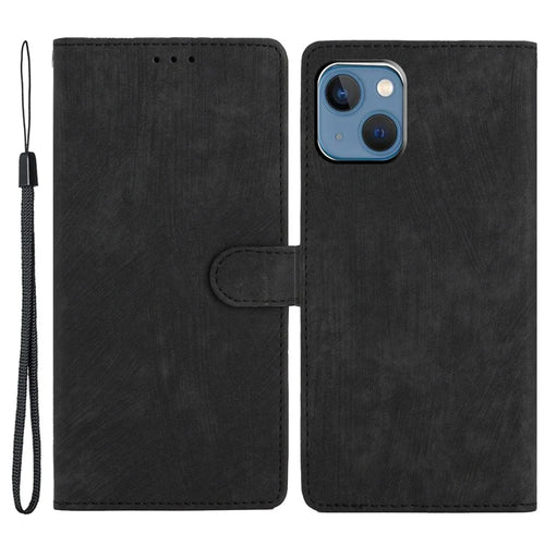 For iPhone 15 Dustproof Phone Cover PU Leather Wallet Slim-Fit Stand Skin-touch Mobile Phone Case - Black - 1