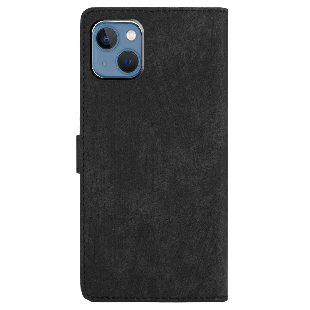 For iPhone 15 Dustproof Phone Cover PU Leather Wallet Slim-Fit Stand Skin-touch Mobile Phone Case - Black - 7