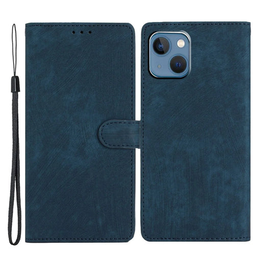 For iPhone 15 Plus Stand Skin-touch Cell Phone Cover PU Leather Wallet Slim-Fit Mobile Phone Case - Blue - 1