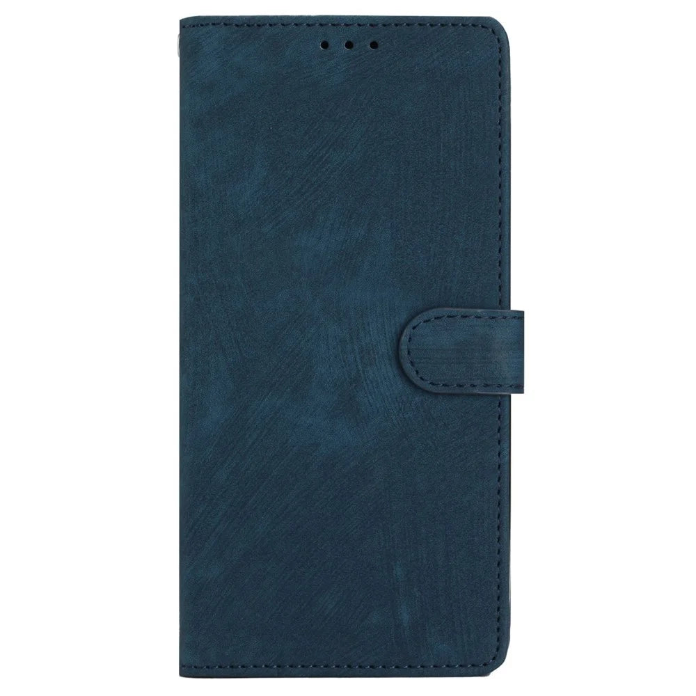 For iPhone 15 Plus Stand Skin-touch Cell Phone Cover PU Leather Wallet Slim-Fit Mobile Phone Case - Blue - 6