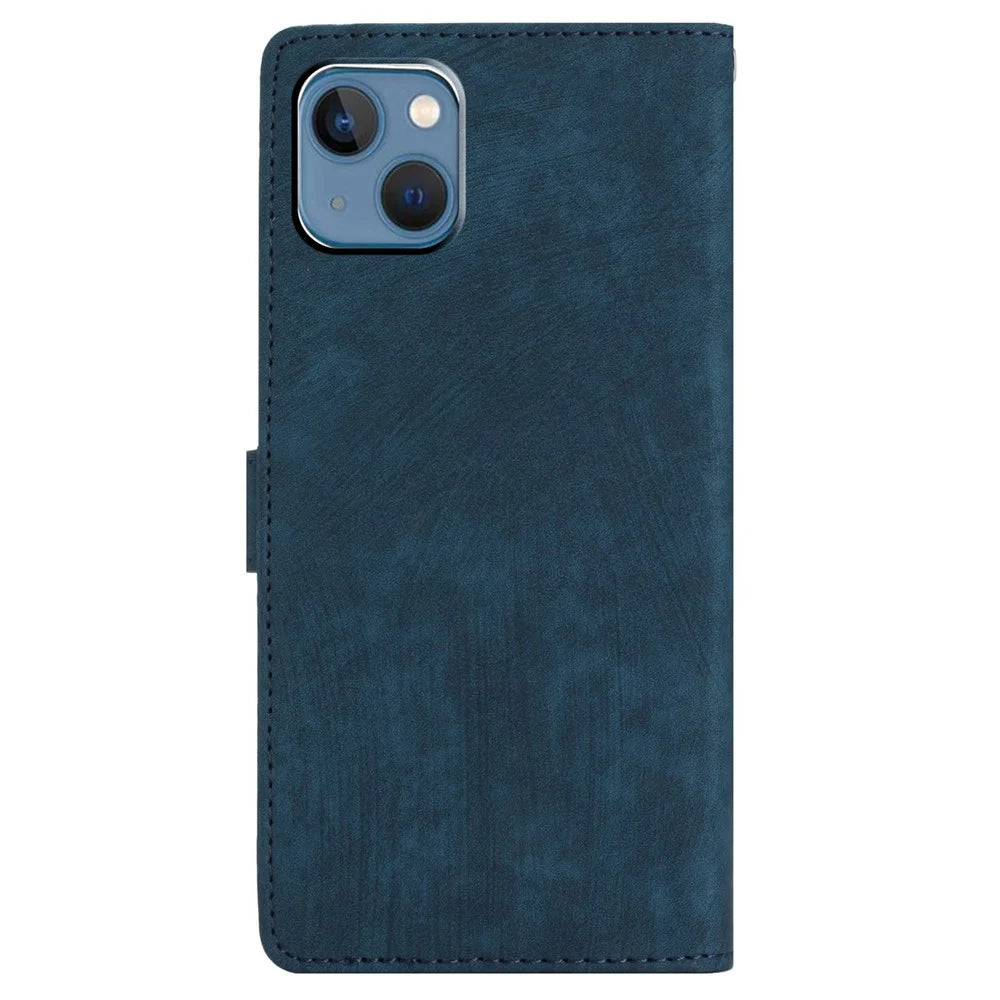 For iPhone 15 Plus Stand Skin-touch Cell Phone Cover PU Leather Wallet Slim-Fit Mobile Phone Case - Blue - 7