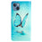 For iPhone 15 PU Leather Flip Cover Wallet Stand Pattern Printing Phone Case with Strap - Blue Butterfly - 7