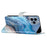 For iPhone 15 Pro Stand Phone Case Pattern Printing PU Leather Wallet Cover with Strap - Blue Marble - 3