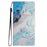 For iPhone 15 Pro Stand Phone Case Pattern Printing PU Leather Wallet Cover with Strap - Blue Marble - 6