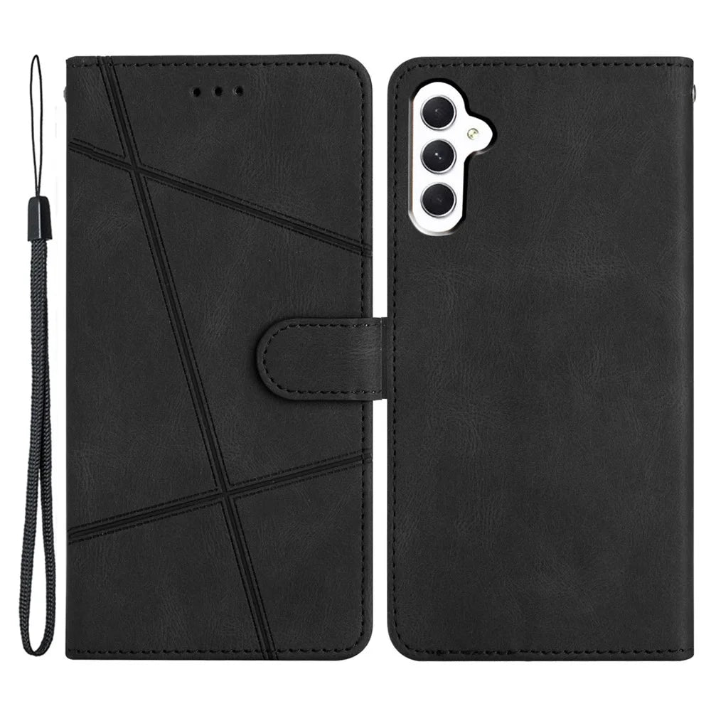 For Samsung Galaxy A25 5G (Global) (161.0 x 76.5 x 8.3mm) Phone Shell Cover Imprinted Lines Wallet Crazy Horse Texture Leather Stand Case - Black - 1