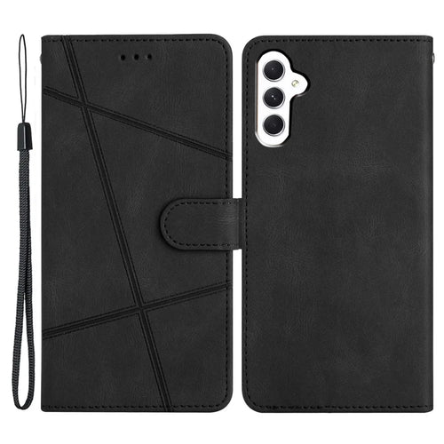 For Samsung Galaxy A25 5G (Global) (161.0 x 76.5 x 8.3mm) Phone Shell Cover Imprinted Lines Wallet Crazy Horse Texture Leather Stand Case - Black - 1