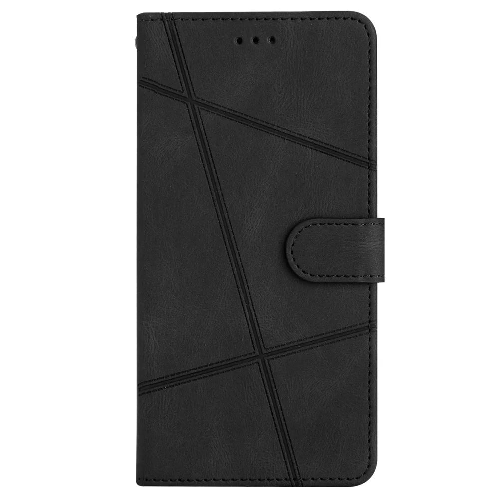 For Samsung Galaxy A25 5G (Global) (161.0 x 76.5 x 8.3mm) Phone Shell Cover Imprinted Lines Wallet Crazy Horse Texture Leather Stand Case - Black - 7