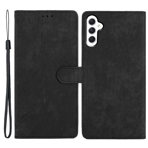 For Samsung Galaxy S23 FE Anti-Scratch Phone Shell PU Leather Wallet Case Stand Skin-touch Phone Cover - Black - 1