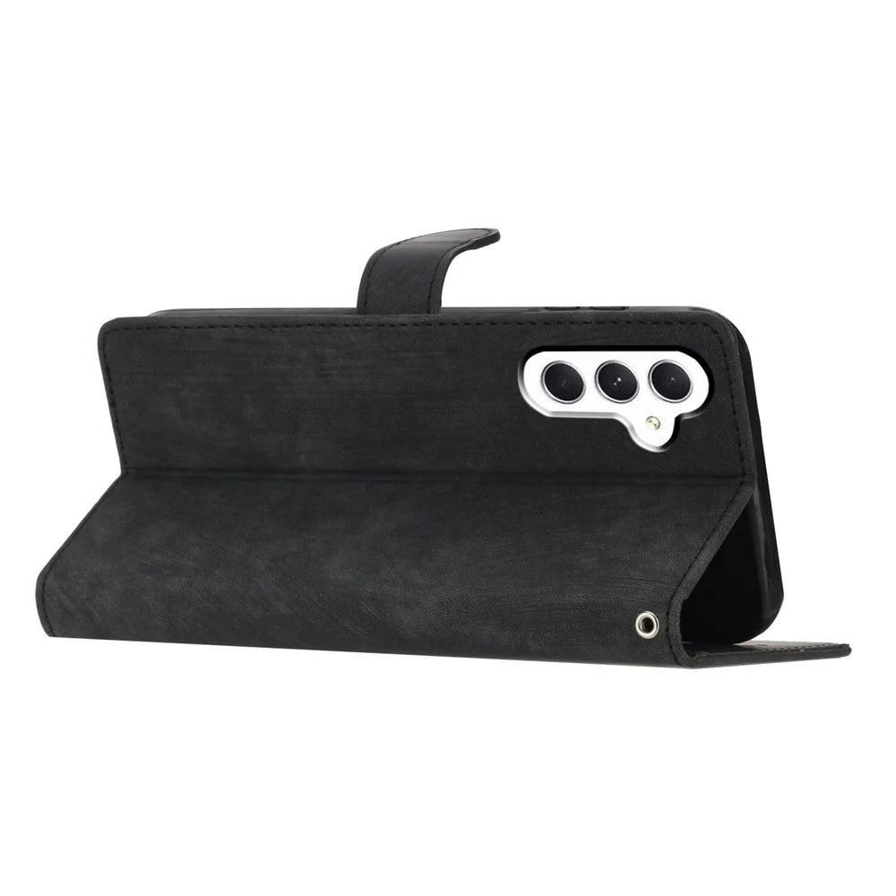 For Samsung Galaxy S23 FE Anti-Scratch Phone Shell PU Leather Wallet Case Stand Skin-touch Phone Cover - Black - 2