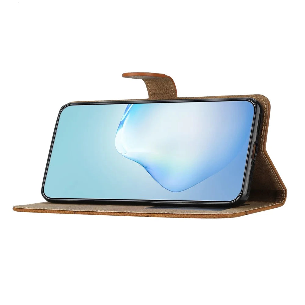 For Samsung Galaxy S23 FE Phone Cover Crazy Horse Texture Imprinted Lines Shell PU Leather Phone Stand Case Wallet - Brown - 3