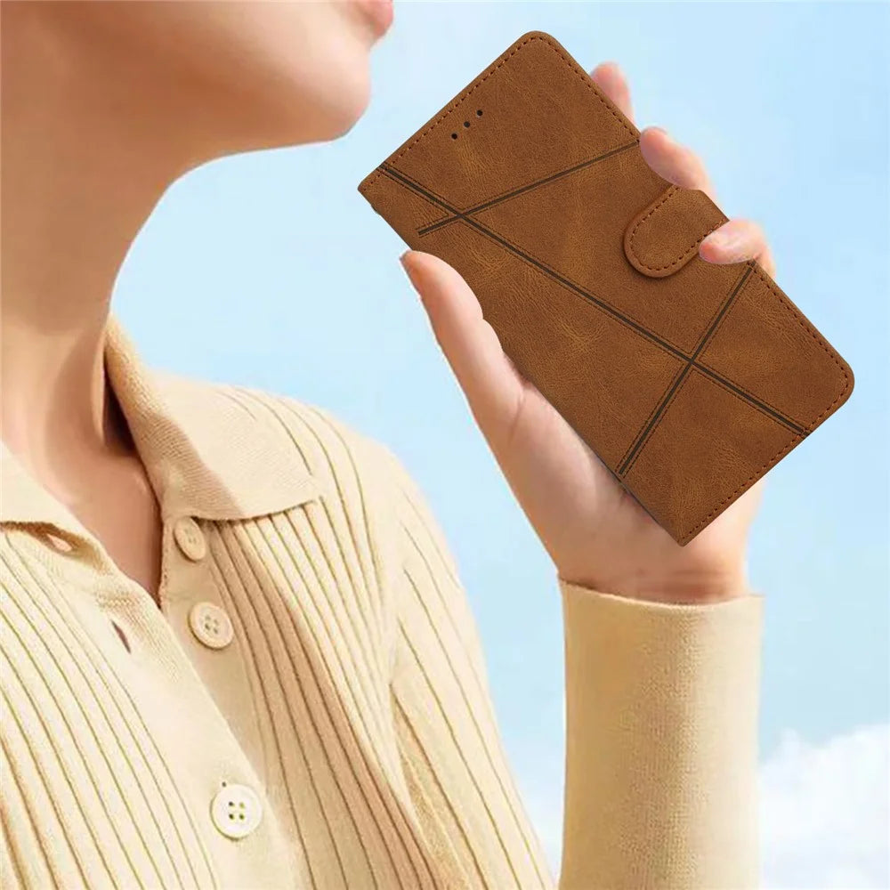 For Samsung Galaxy S23 FE Phone Cover Crazy Horse Texture Imprinted Lines Shell PU Leather Phone Stand Case Wallet - Brown - 5
