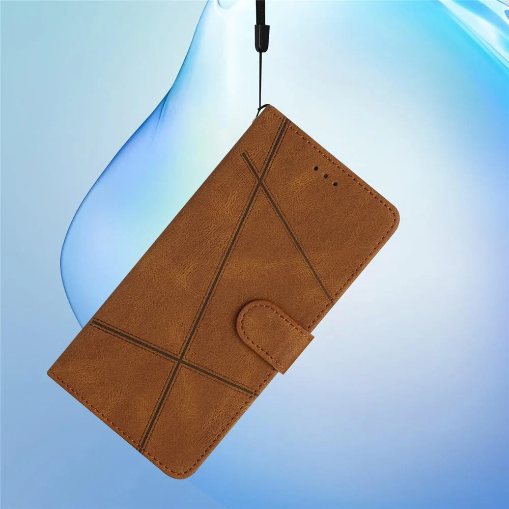 For Samsung Galaxy S23 FE Phone Cover Crazy Horse Texture Imprinted Lines Shell PU Leather Phone Stand Case Wallet - Brown - 6
