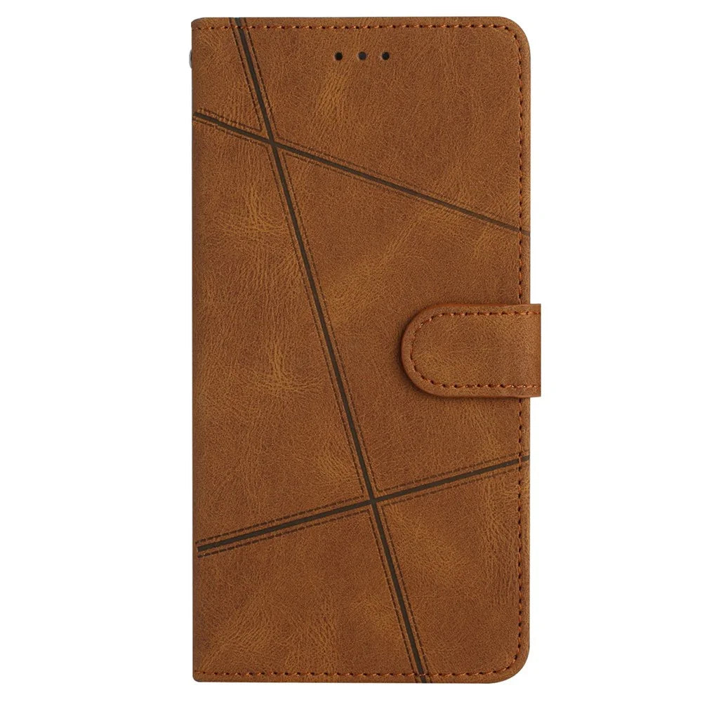 For Samsung Galaxy S23 FE Phone Cover Crazy Horse Texture Imprinted Lines Shell PU Leather Phone Stand Case Wallet - Brown - 7