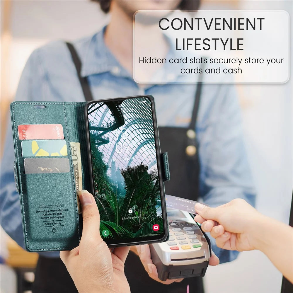 For Samsung Galaxy A30s / A50 / A50s Leather Case CASEME 023 RFID Blocking 3 Card Slot Mobile Cover - Green - 5