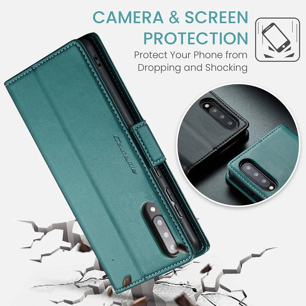 For Samsung Galaxy A30s / A50 / A50s Leather Case CASEME 023 RFID Blocking 3 Card Slot Mobile Cover - Green - 6