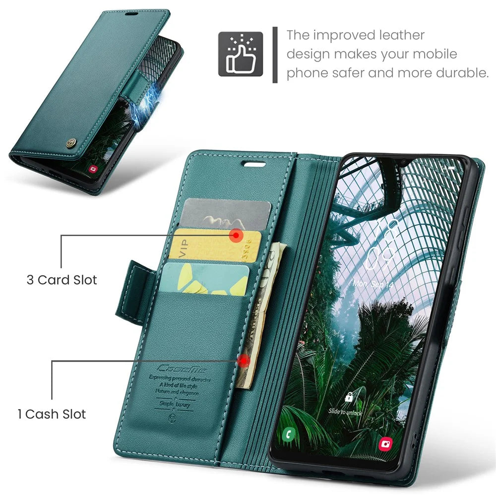 For Samsung Galaxy A30s / A50 / A50s Leather Case CASEME 023 RFID Blocking 3 Card Slot Mobile Cover - Green - 7