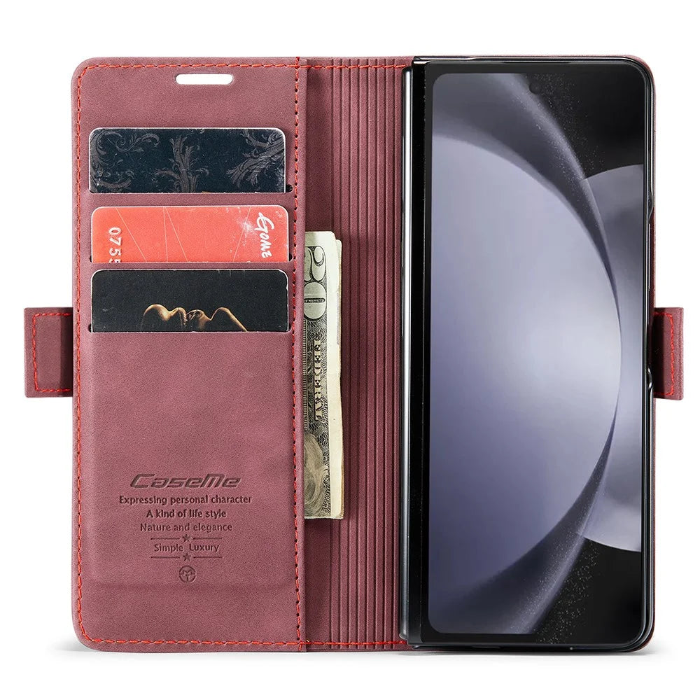 CASEME 013 Series For Samsung Galaxy Z Fold5 5G Wallet Leather Phone Case Stand Phone Cover - Wine Red - 2