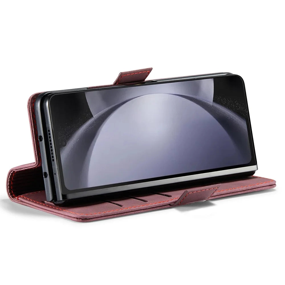 CASEME 013 Series For Samsung Galaxy Z Fold5 5G Wallet Leather Phone Case Stand Phone Cover - Wine Red - 3