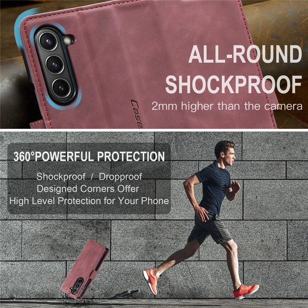 CASEME 013 Series For Samsung Galaxy Z Fold5 5G Wallet Leather Phone Case Stand Phone Cover - Wine Red - 5
