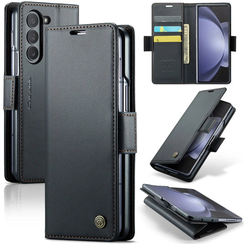 For Samsung Galaxy Z Fold5 5G Leather Case CASEME 023 RFID Blocking 3 Card Slot Mobile Cover - Black - 1