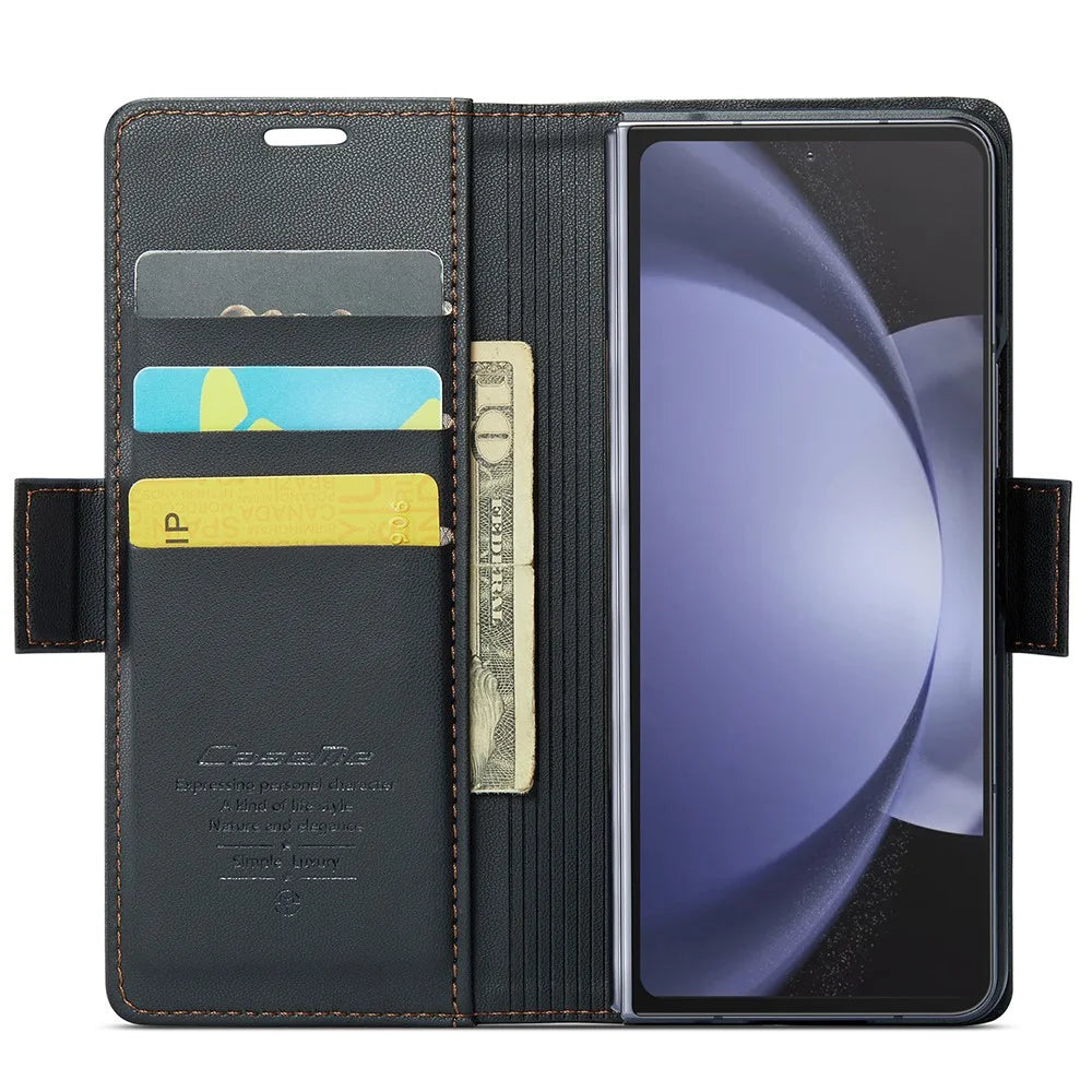 For Samsung Galaxy Z Fold5 5G Leather Case CASEME 023 RFID Blocking 3 Card Slot Mobile Cover - Black - 2