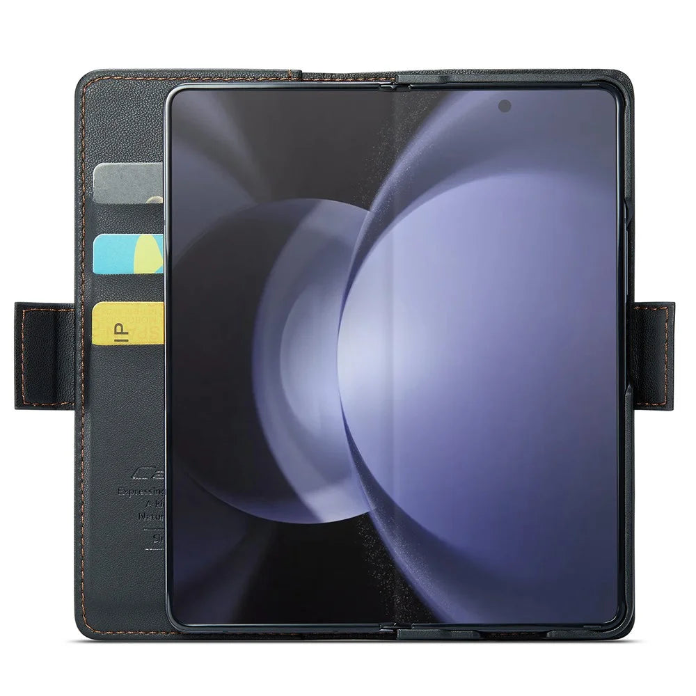 For Samsung Galaxy Z Fold5 5G Leather Case CASEME 023 RFID Blocking 3 Card Slot Mobile Cover - Black - 3