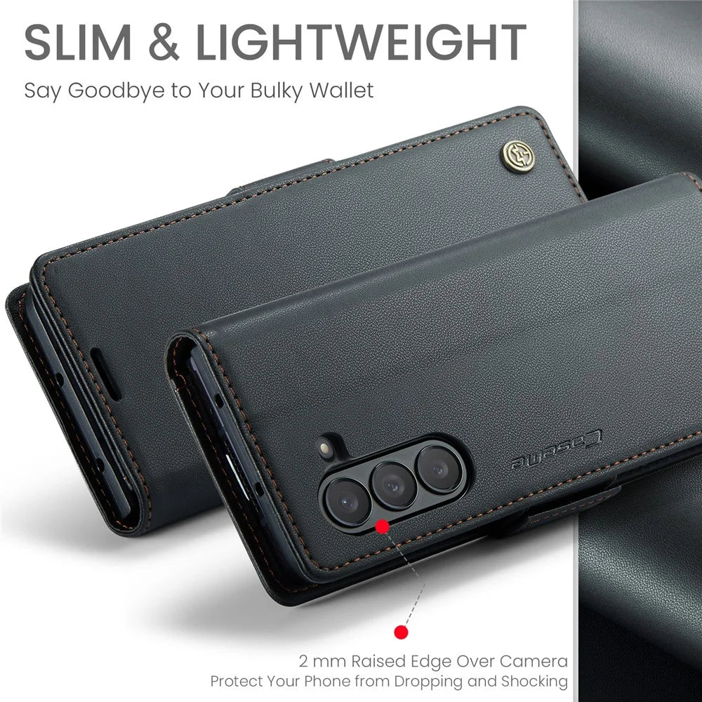 For Samsung Galaxy Z Fold5 5G Leather Case CASEME 023 RFID Blocking 3 Card Slot Mobile Cover - Black - 5