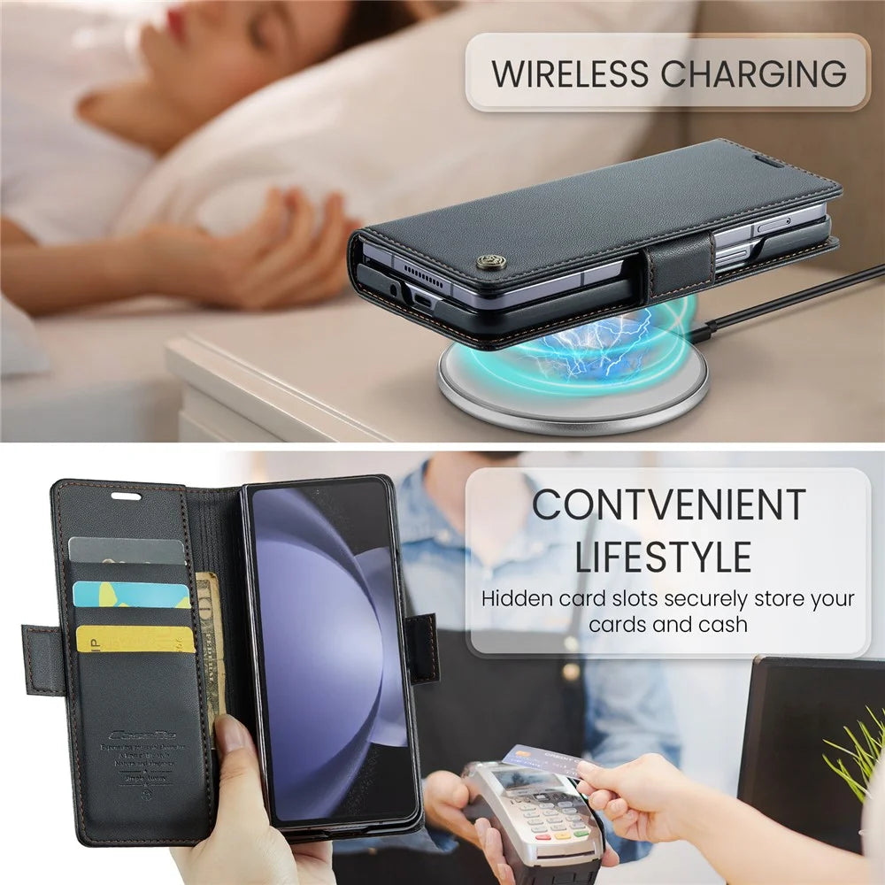 For Samsung Galaxy Z Fold5 5G Leather Case CASEME 023 RFID Blocking 3 Card Slot Mobile Cover - Black - 6
