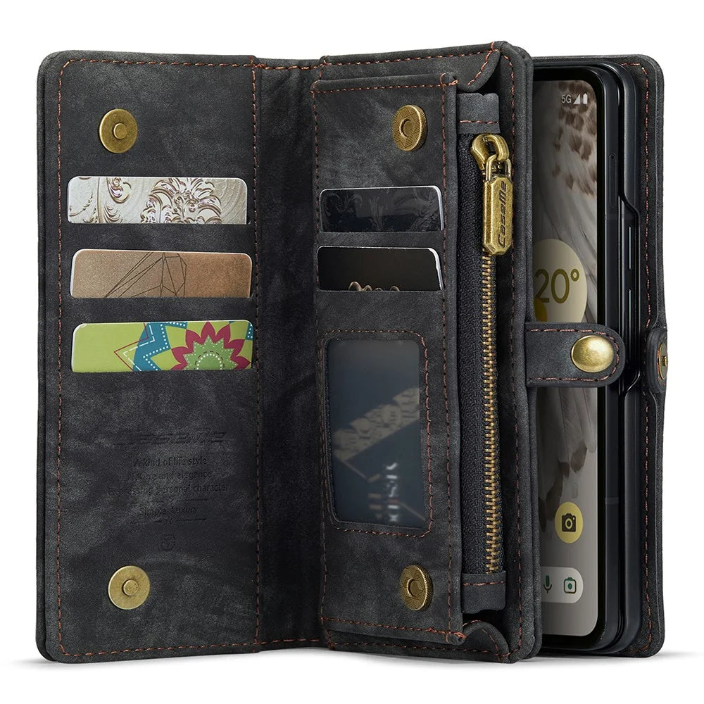 For Google Pixel Fold Phone Cases CASEME 008 Leather Cover with Detachable Wallet and Strap - Black - 2