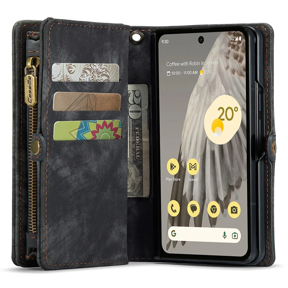 For Google Pixel Fold Phone Cases CASEME 008 Leather Cover with Detachable Wallet and Strap - Black - 3