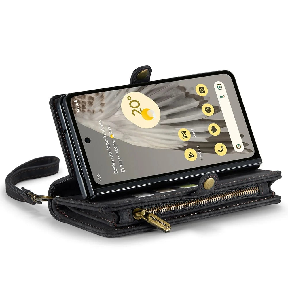 For Google Pixel Fold Phone Cases CASEME 008 Leather Cover with Detachable Wallet and Strap - Black - 4