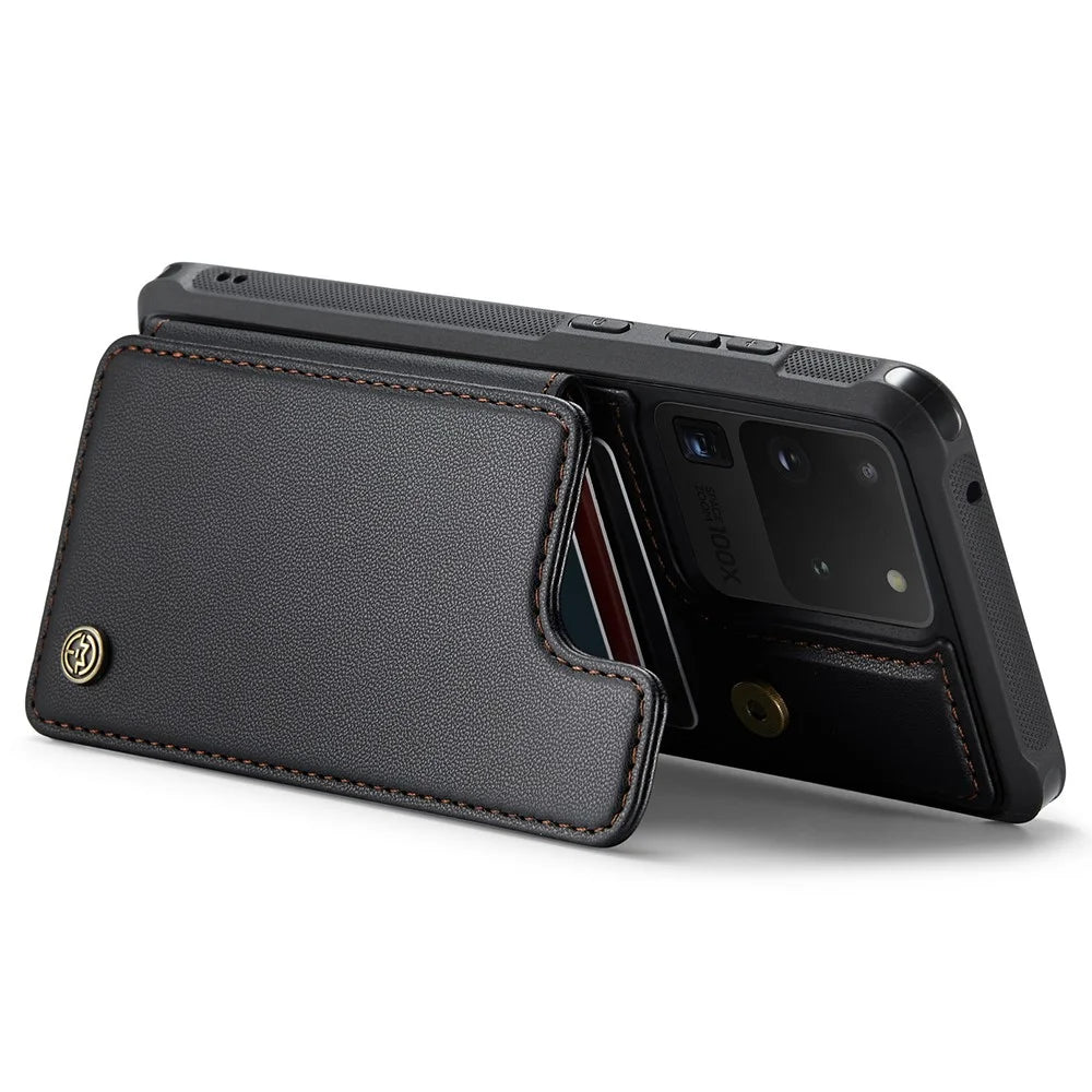 For Samsung Galaxy S20 Ultra Phone Case CASEME C22 Leather Back Cover with RFID Blocking Card Slots - Black - 3