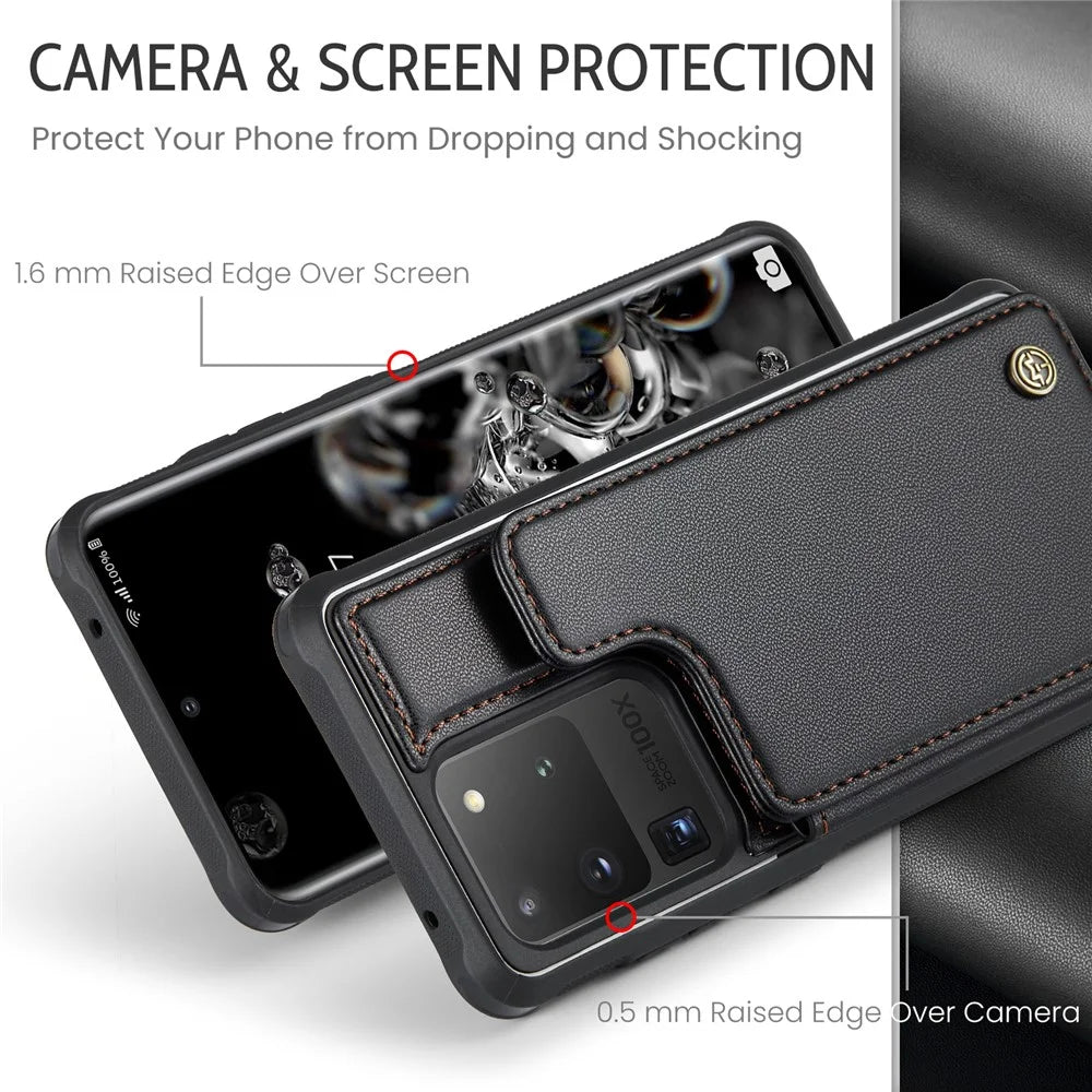 For Samsung Galaxy S20 Ultra Phone Case CASEME C22 Leather Back Cover with RFID Blocking Card Slots - Black - 4