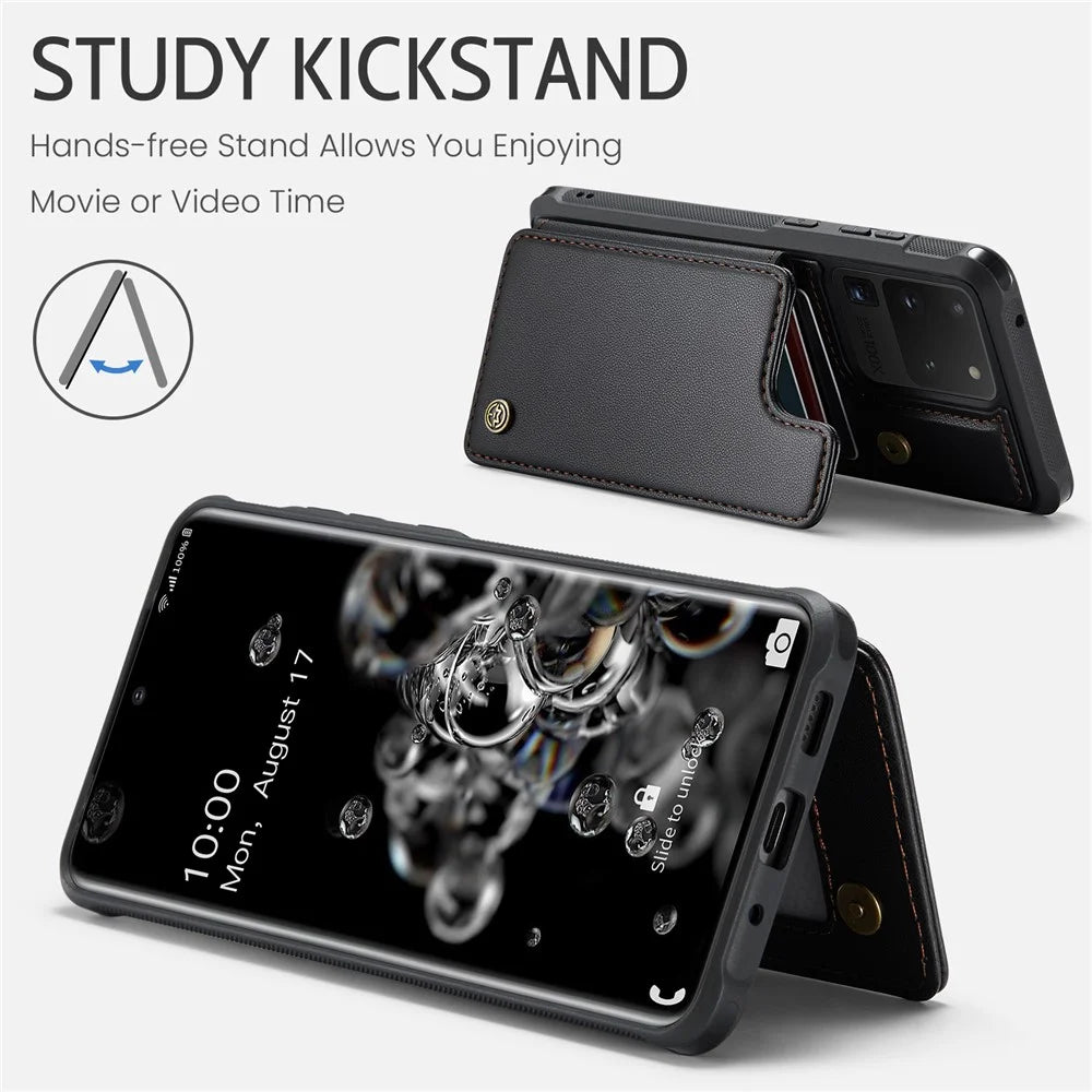 For Samsung Galaxy S20 Ultra Phone Case CASEME C22 Leather Back Cover with RFID Blocking Card Slots - Black - 7